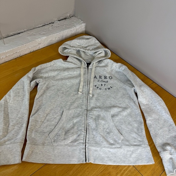 Aeropostale Jacket Womens Sz L Hooded Full Zip Gray Pockets Drawstring Aero - Picture 8 of 10
